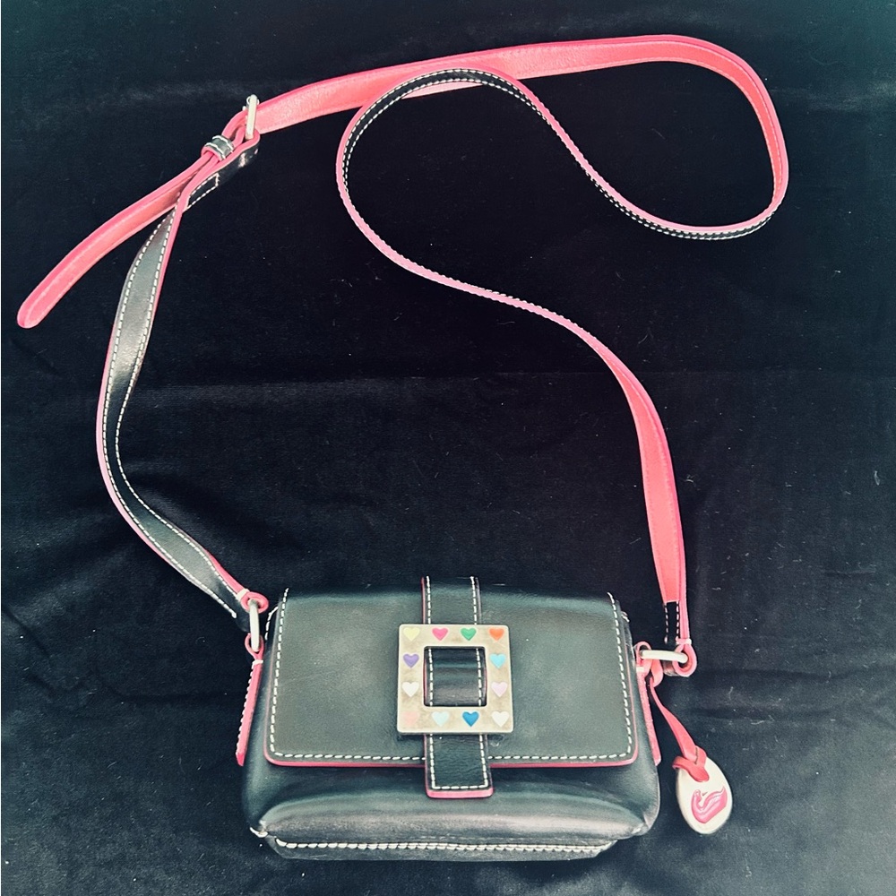 Vintage Dooney and Bourke Black Mini  Bag with Rainbow Heart Buckle